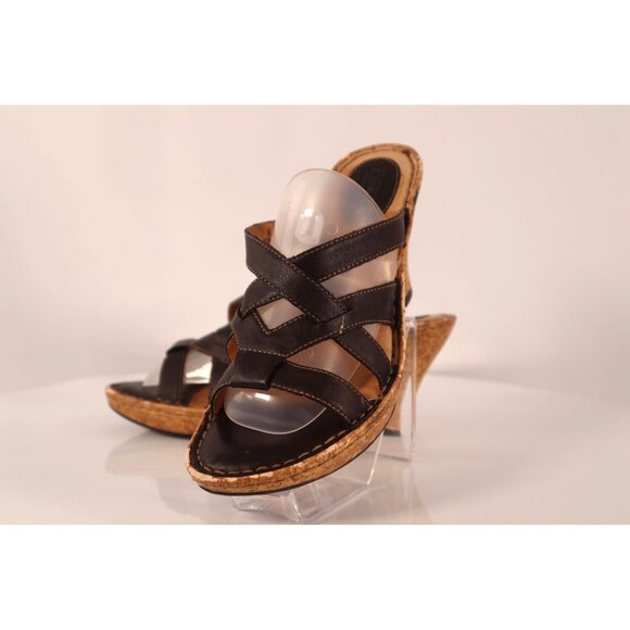 Shoes - Born women's Brown Leather Cork Wedge Sandals Open Toe Strappy Design Size 8 M/W